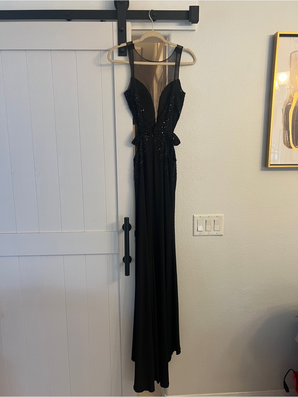 Sherri Hill Black Beaded Sheer Illusion Evening Gown